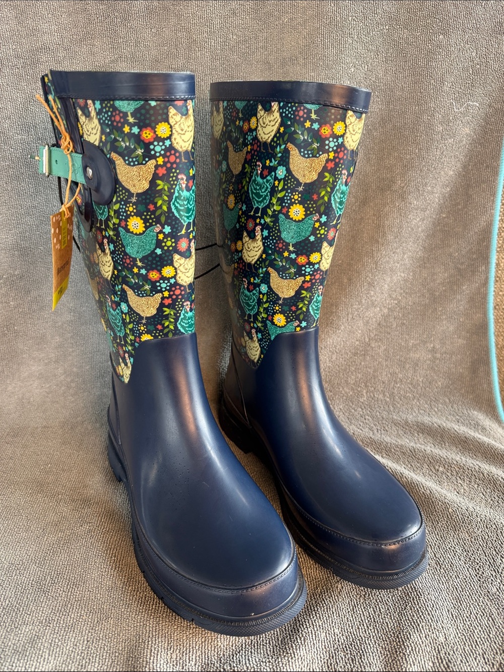 NWT Western Chief Navy Floral & Chicken Print Rain Boots Women’s Size 7